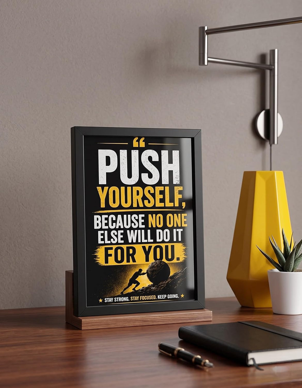 Madlyx Push Yourself Motivational Quote Framed Poster, A4, Shatterproof, Inspirational Wall Decor for Office, Workspace & Bedroom